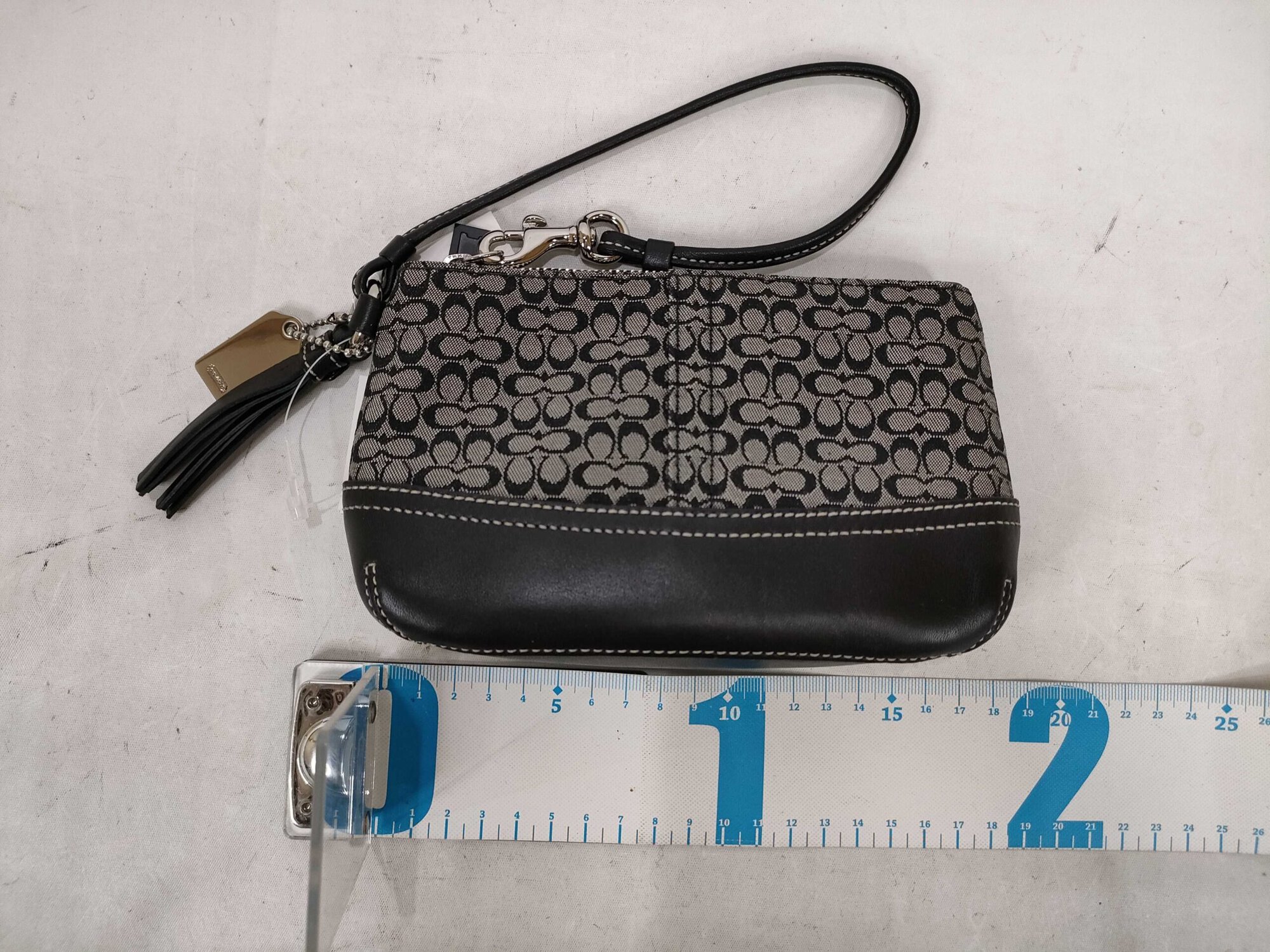 Coach Black & Gray Signature Mini Jacquard Leather-Trim Corner-Zip Wristlet - Image 2