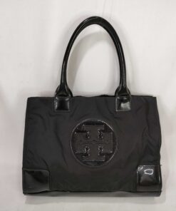 Tory Burch Black Nylon Patent Leather Trim Ella Small Tote Bag