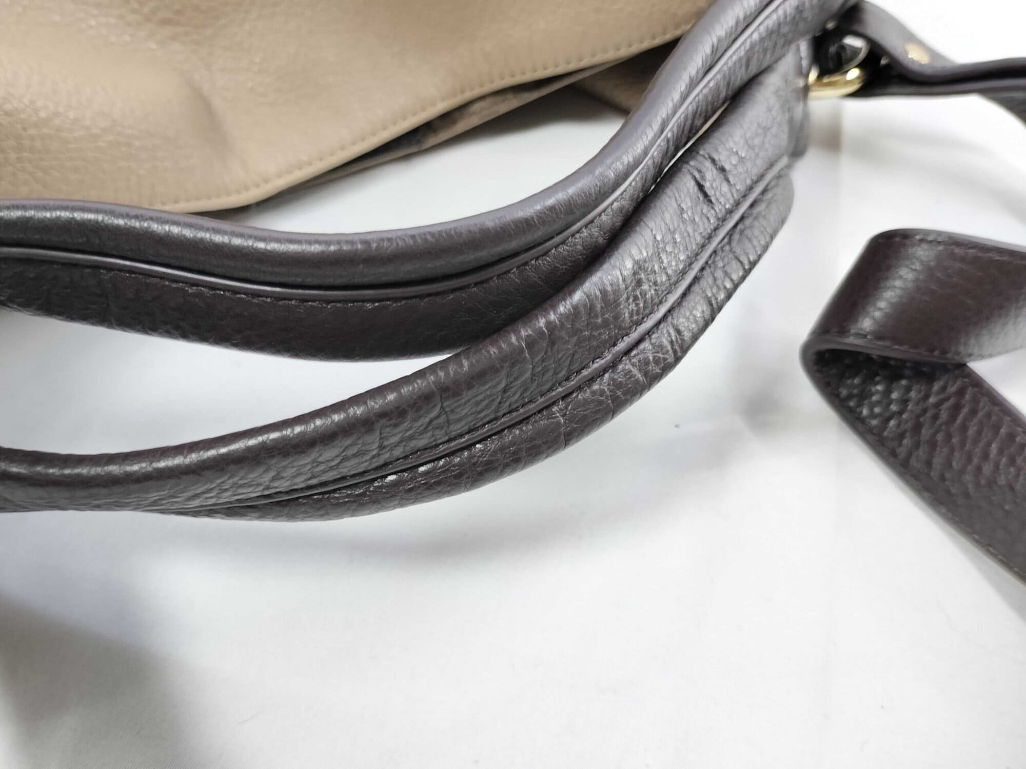 Furla Taupe & Dark Brown Pebbled Leather Slouchy Hobo Shoulder Bag - Image 4