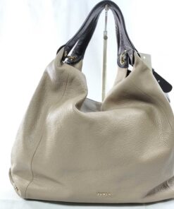 Furla Taupe & Dark Brown Pebbled Leather Slouchy Hobo Shoulder Bag