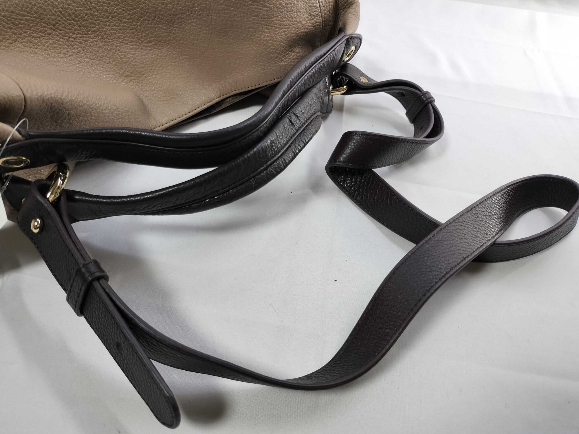 Furla Taupe & Dark Brown Pebbled Leather Slouchy Hobo Shoulder Bag - Image 3