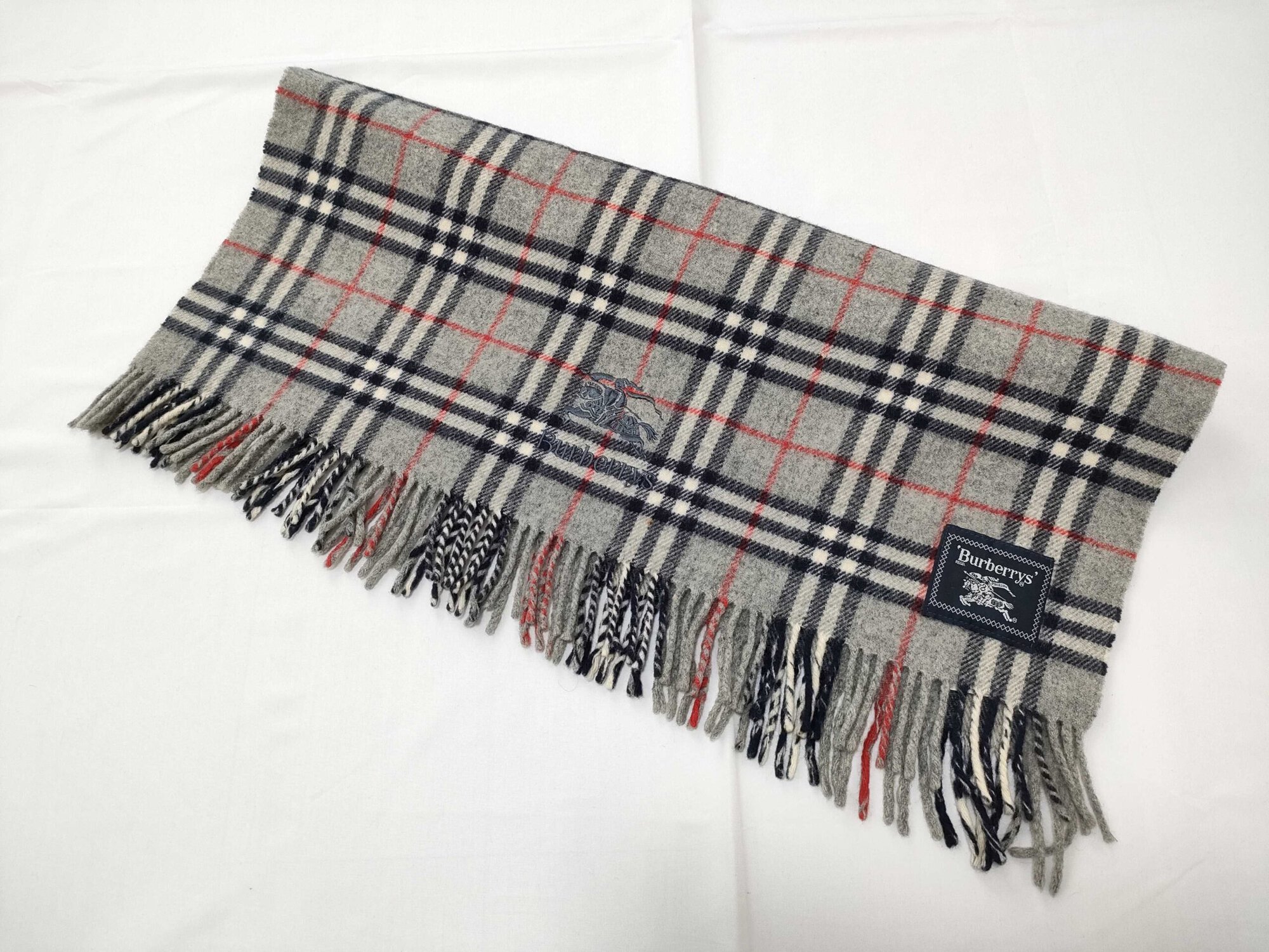 Vintage Burberrys of London Gray House Check 100% Pure Wool Oversized Scarf Shawl