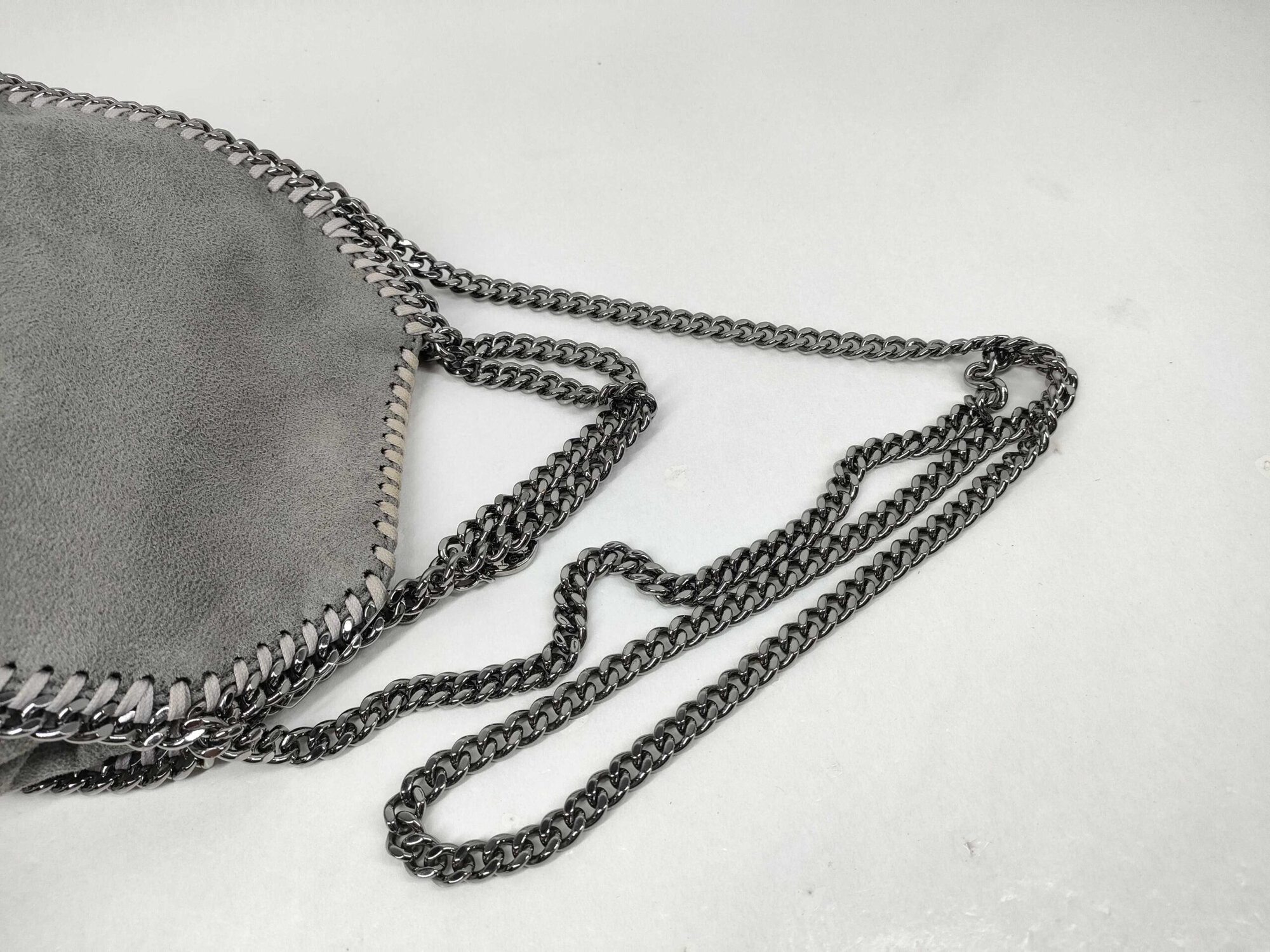 Stella McCartney Light Gray Shaggy Deer Faux Suede Tiny Falabella Tote Bag - Image 4