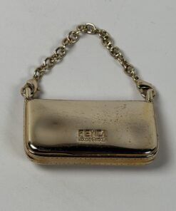 Fendi Gold-Tone Solid Metal Miniature Baguette Vanity Mirror Compact Charm Keychain - Image 2