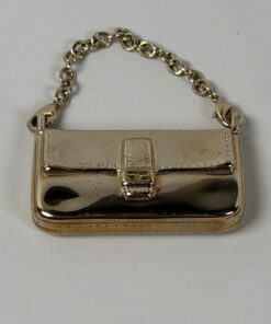 Fendi Gold-Tone Solid Metal Miniature Baguette Vanity Mirror Compact Charm Keychain