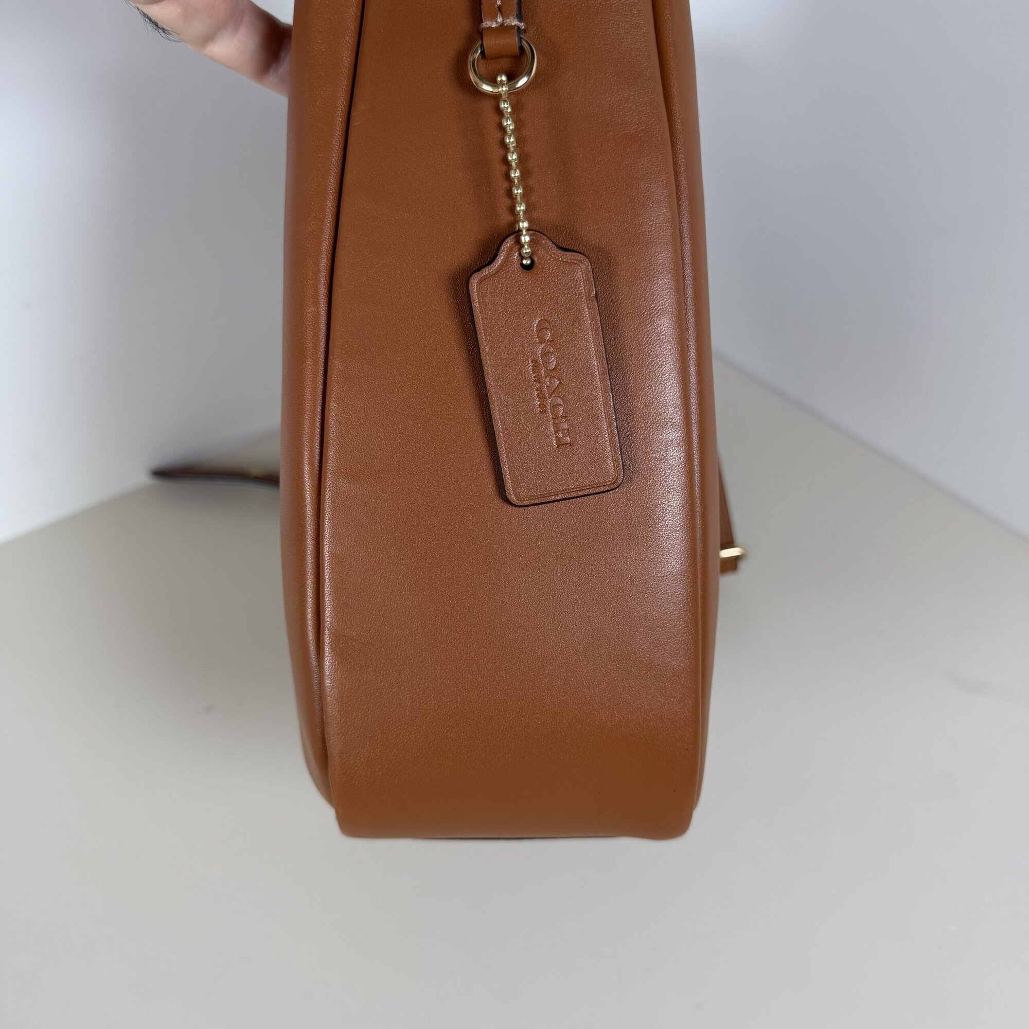 Coach Saddle Brown Refined Pebble Leather Hadley Convertible Crossbody Bag - Image 8