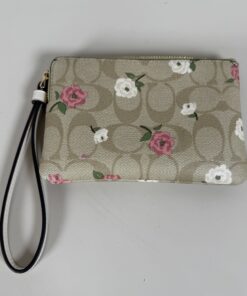 Corner Zip Wristlet in Signature Canvas with Prairie Rose Print