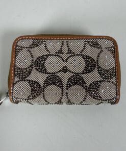 Coach Brass/Mushroom Crystal Signature Jacquard Essential Small Zip Around Card Case Wallet