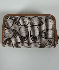 Coach Brass/Mushroom Crystal Signature Jacquard Essential Small Zip Around Card Case Wallet