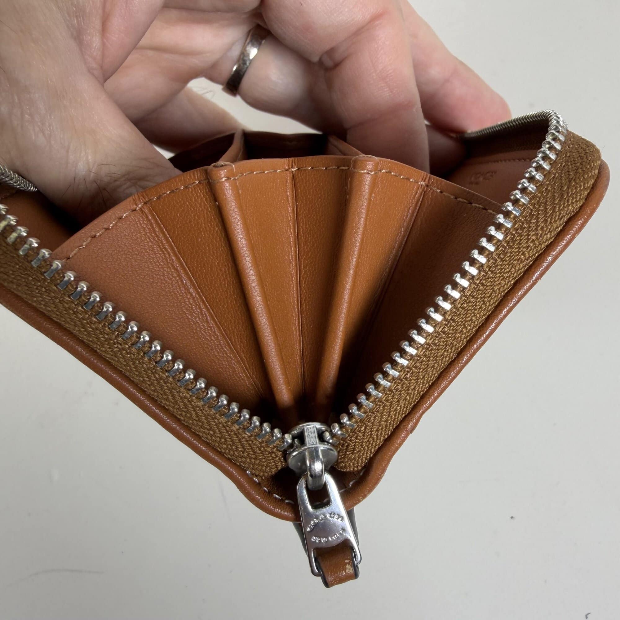 Coach Brass/Mushroom Crystal Signature Jacquard Essential Small Zip Around Card Case Wallet - Image 3