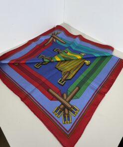 Hermès Paris "Les Sangles" Striped Belt Buckle 35" Silk Square Scarf
