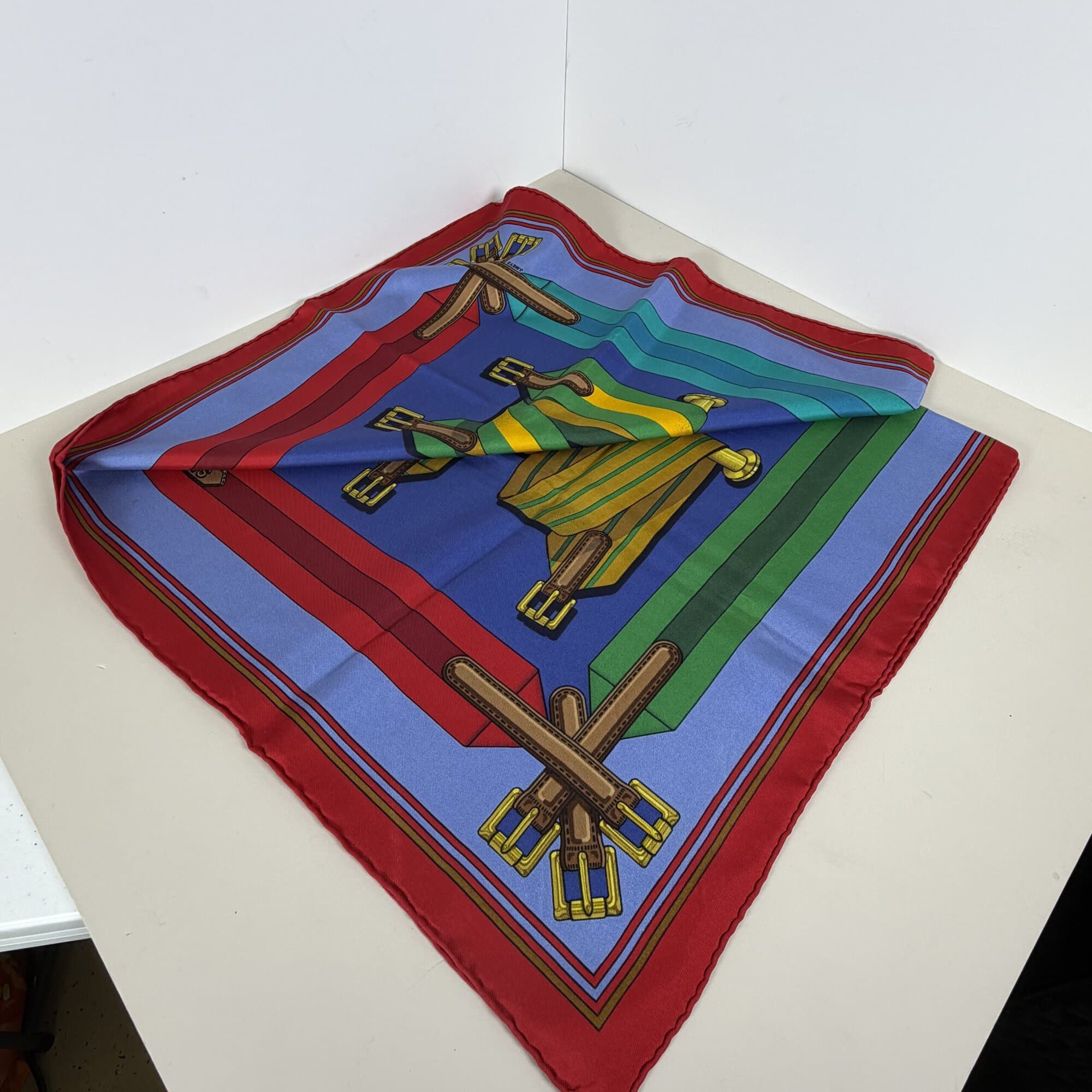Hermes Paris "Les Sangles" Striped Belt Buckle 35" Silk Square Scarf image 2