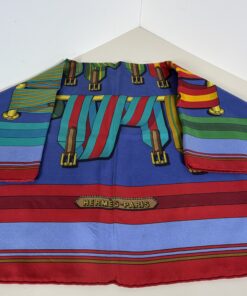 Hermes Paris "Les Sangles" Striped Belt Buckle 35" Silk Square Scarf - Image 3