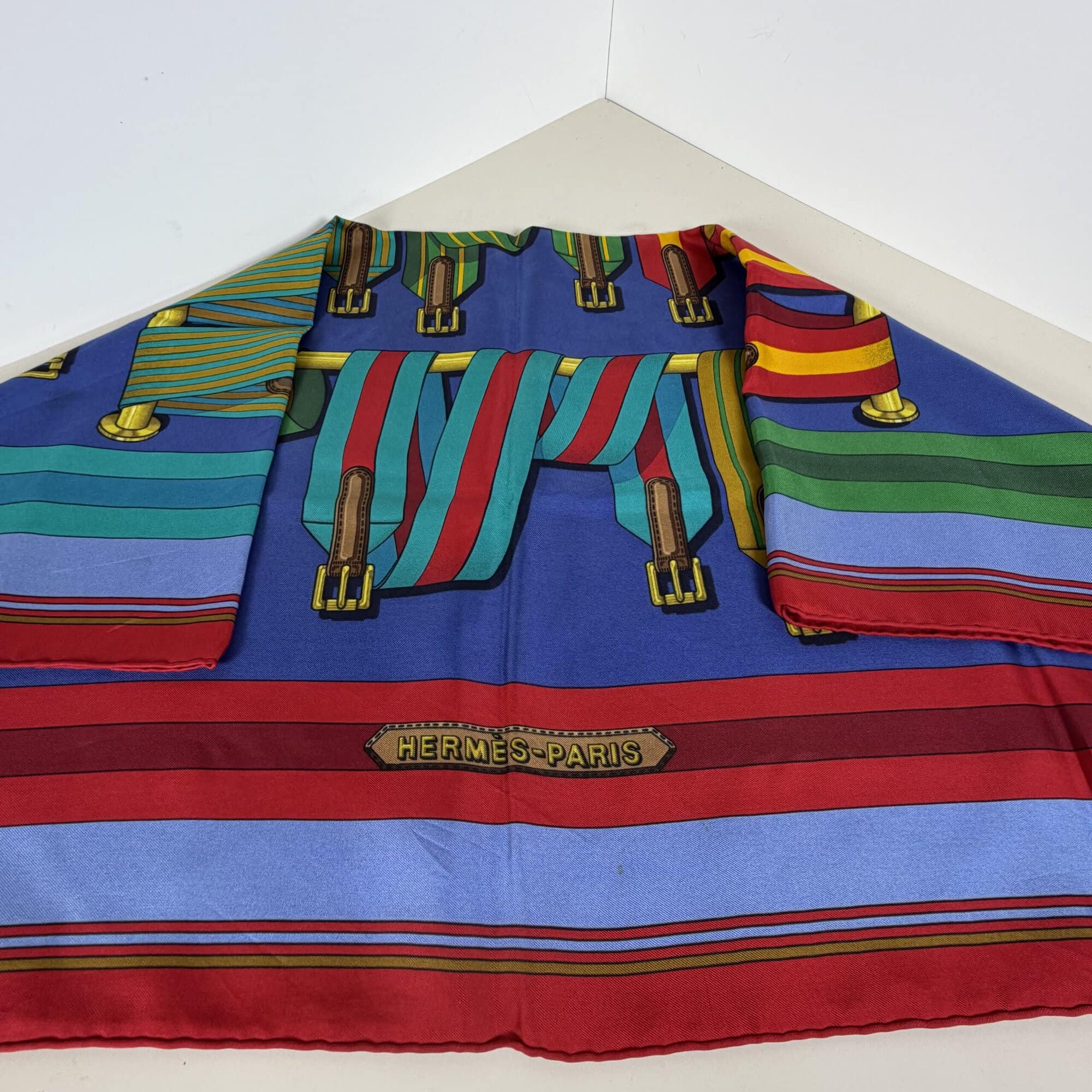 Hermes Paris "Les Sangles" Striped Belt Buckle 35" Silk Square Scarf image 3