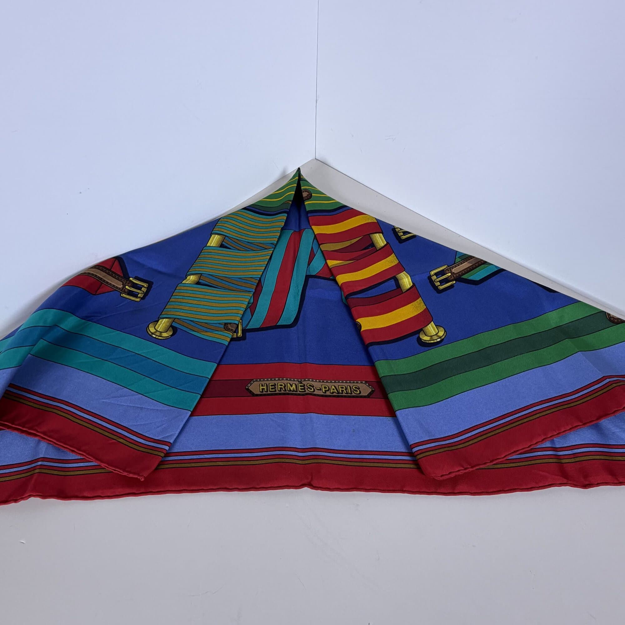 Hermes Paris "Les Sangles" Striped Belt Buckle 35" Silk Square Scarf image 5