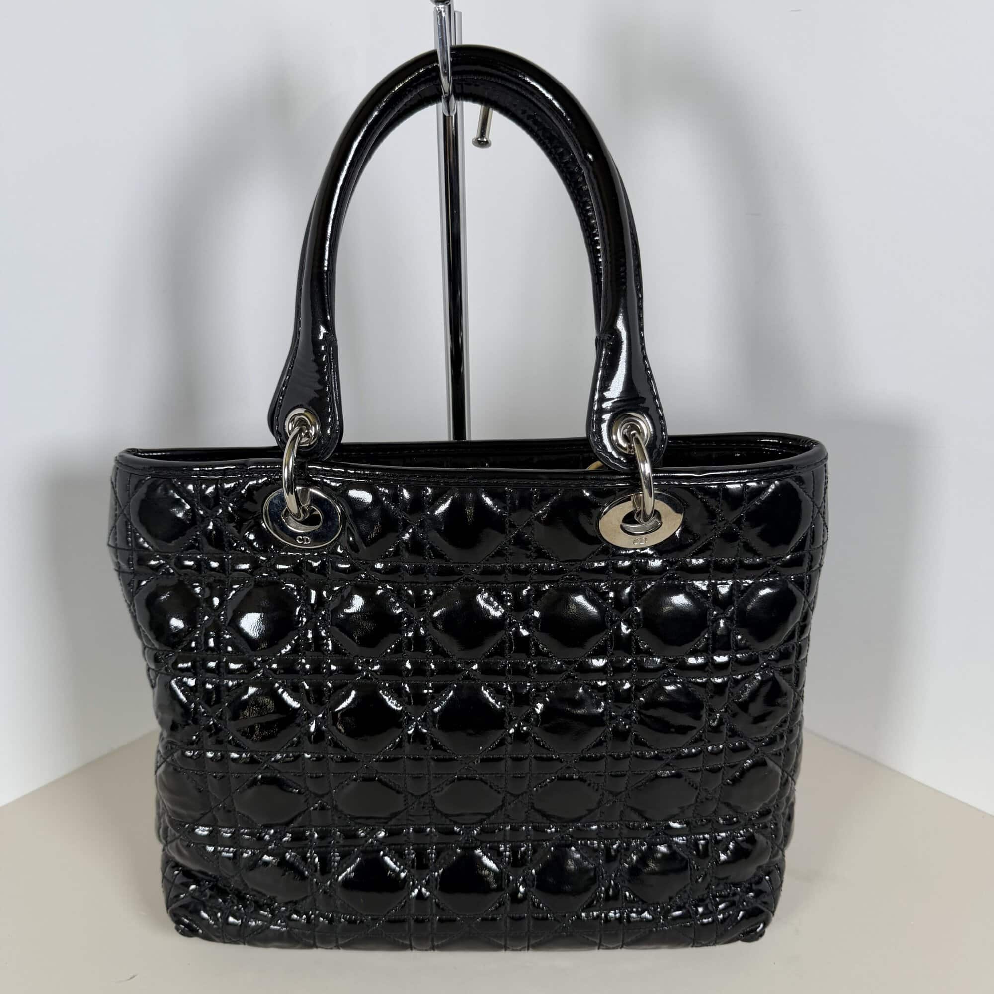 Dior Black Ultratglossy Patent Calfskin Cannage Medium Lady Dior Bag