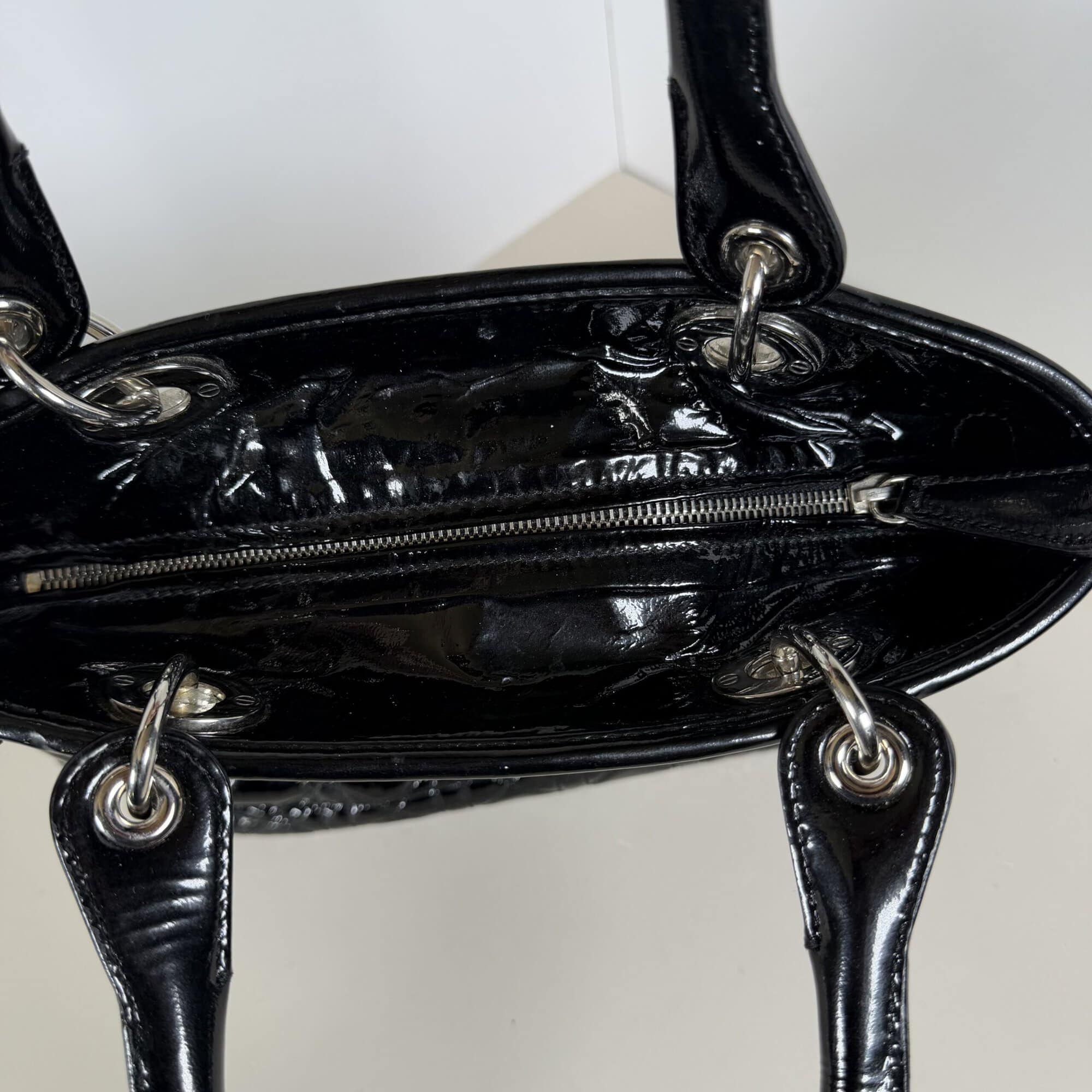 Dior Black Ultratglossy Patent Calfskin Cannage Medium Lady Dior Bag - Image 8