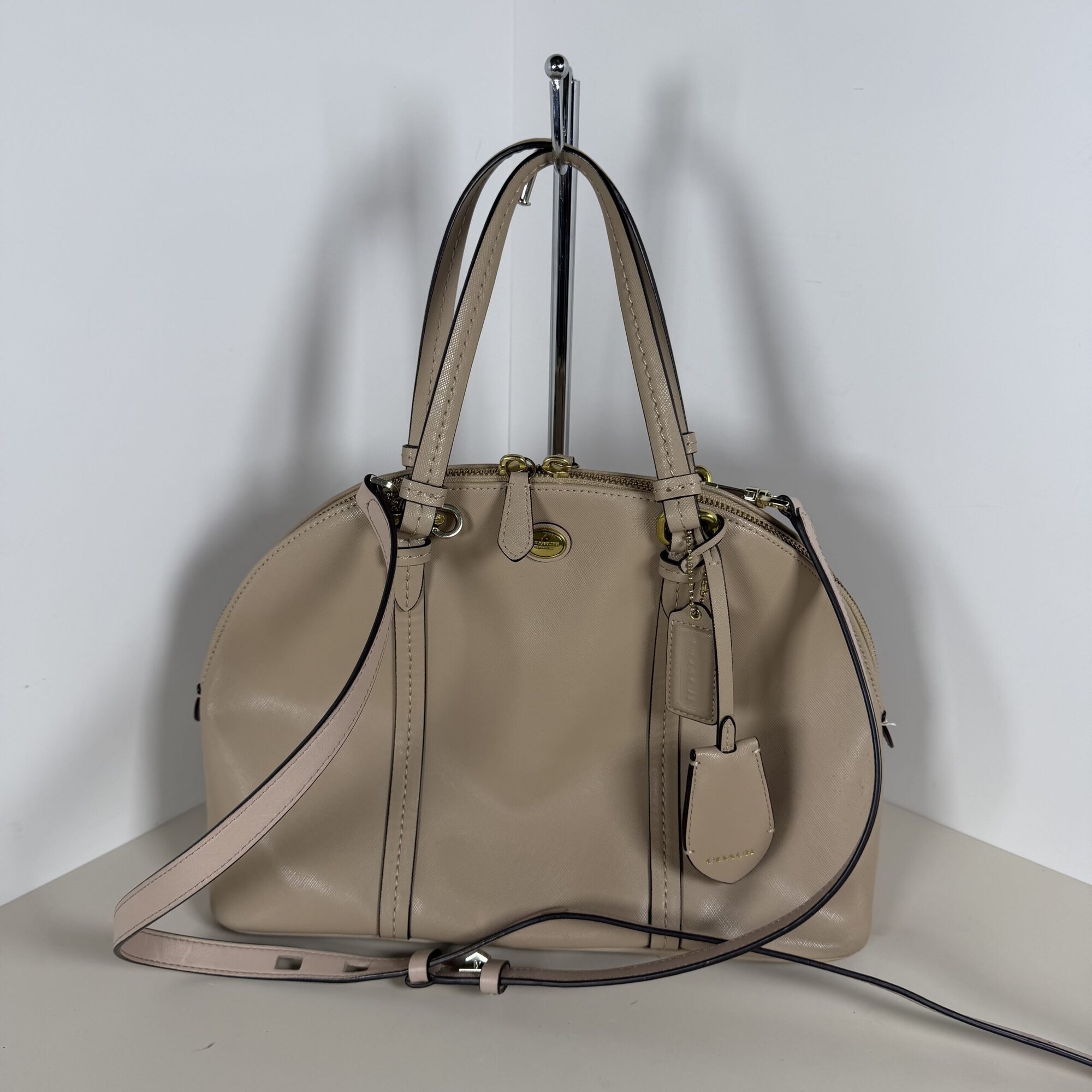 Coach Tan Saffiano Leather Peyton Cora Domed Satchel Bag