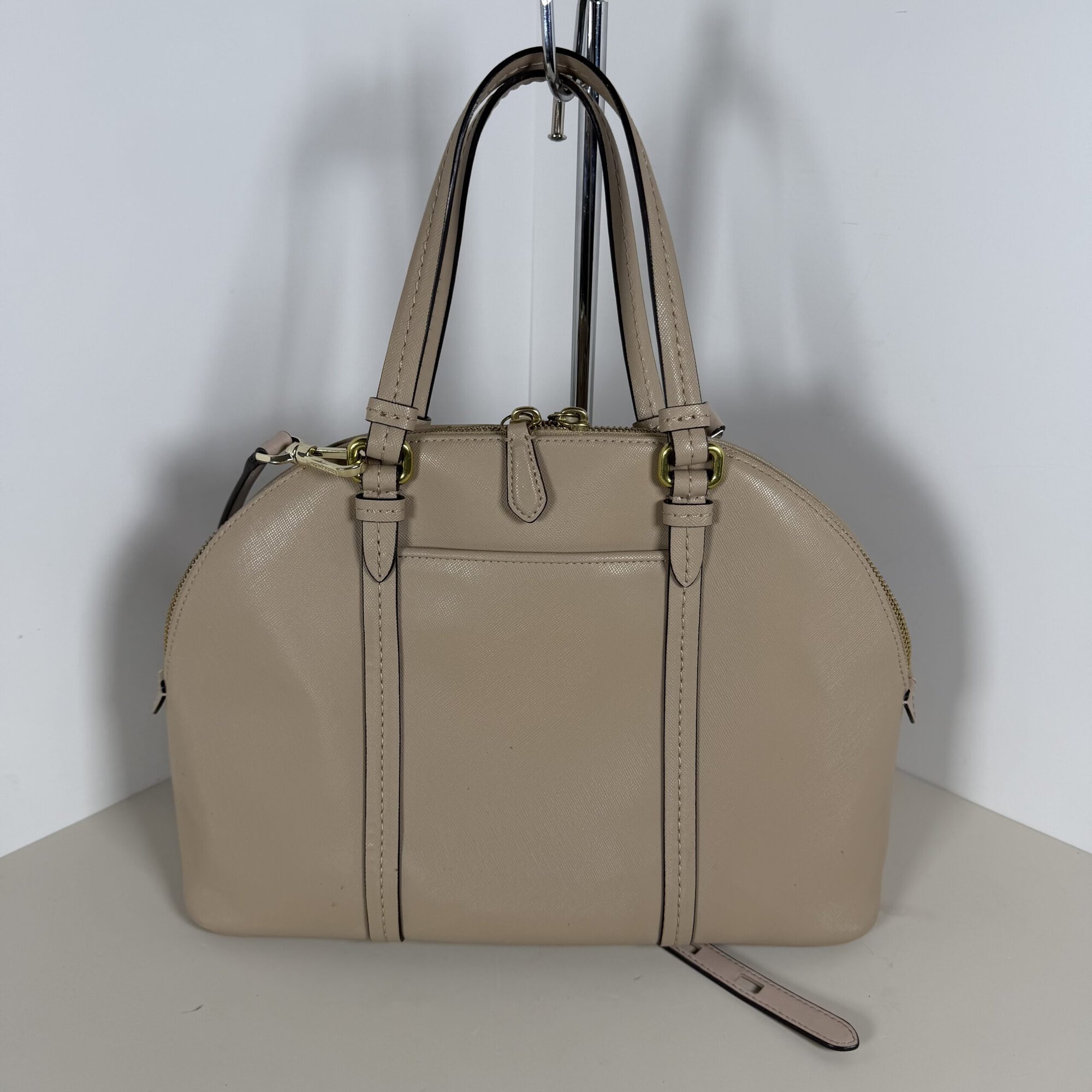 Coach Tan Saffiano Leather Peyton Cora Domed Satchel Bag