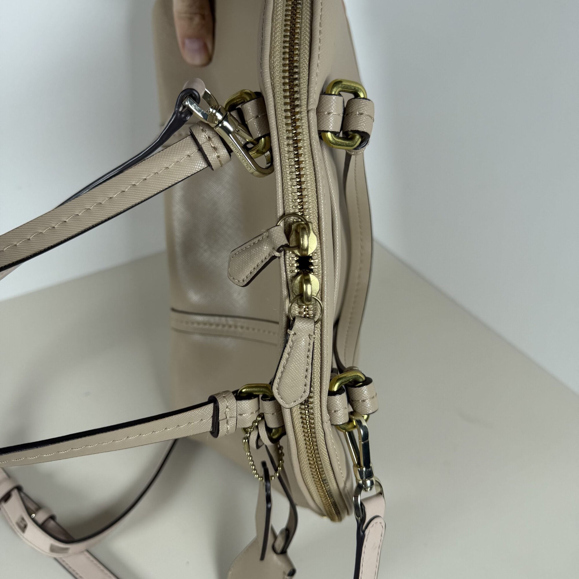 Coach Tan Saffiano Leather Peyton Cora Domed Satchel Bag - Image 6