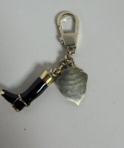 Vintage Gucci Gold-Tone Black Enamel Equestrian Riding Boot & Crest Shield Bag Charm Keychain