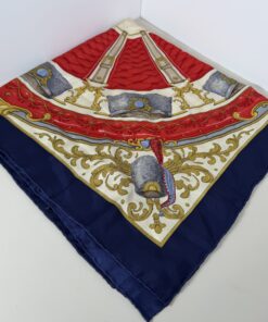 Authentic Celine Paris Navy Red Silk Scarf Military Crest Motif, additional view 2