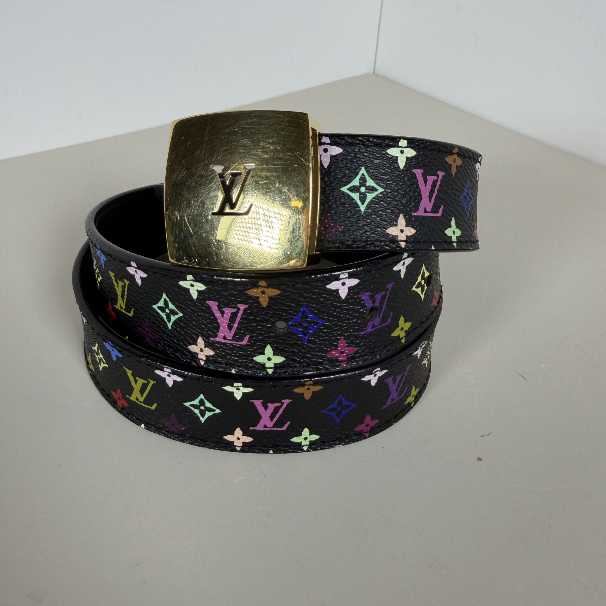 Louis Vuitton x Takashi Murakami Black Monogram Multicolore LV Cut Belt 85/34
