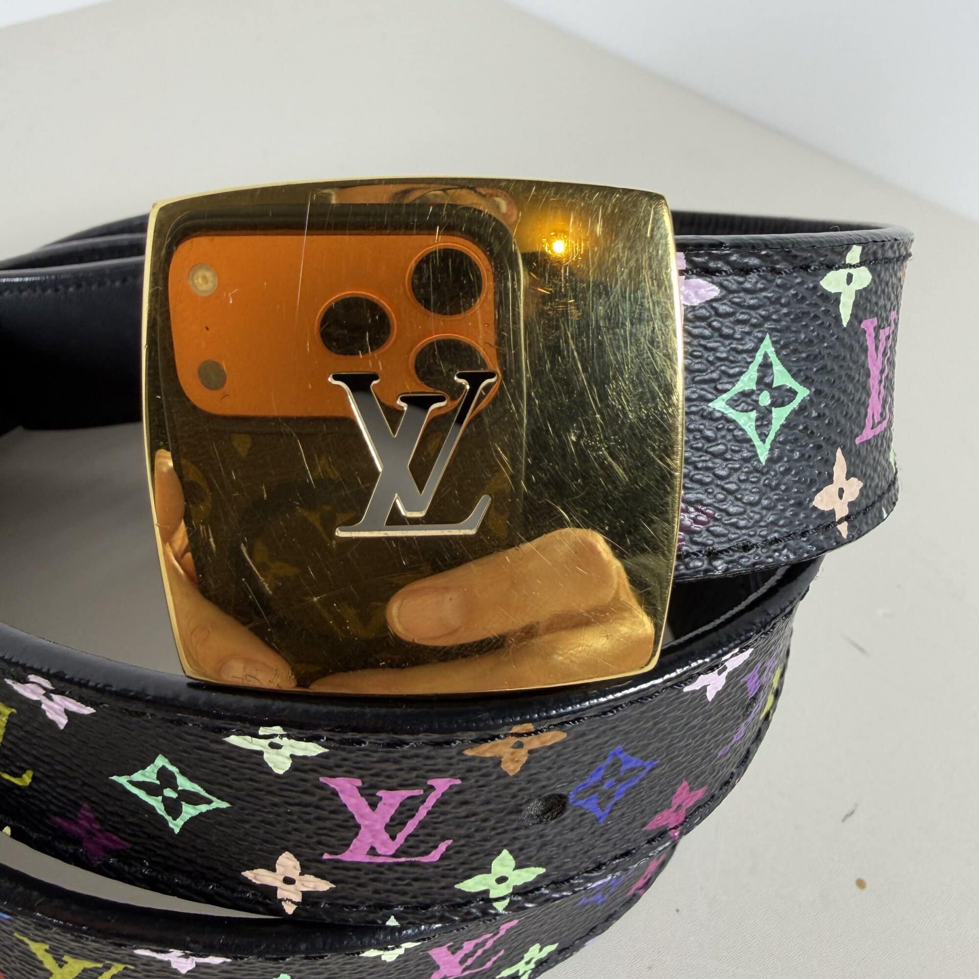 Louis Vuitton x Takashi Murakami Black Monogram Multicolore LV Cut Belt 85/34, additional view 3