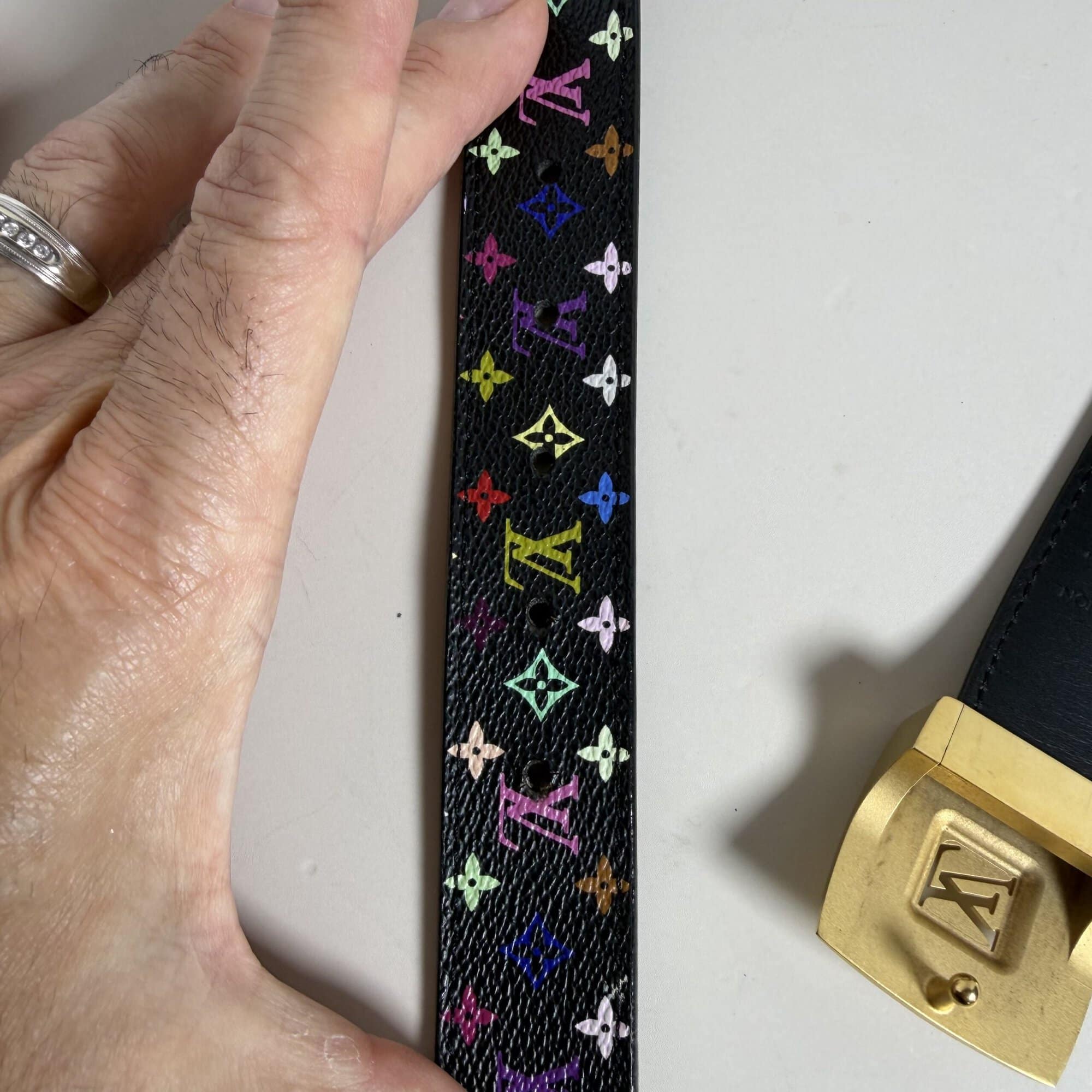 Louis Vuitton x Takashi Murakami Black Monogram Multicolore LV Cut Belt 85/34, additional view 7