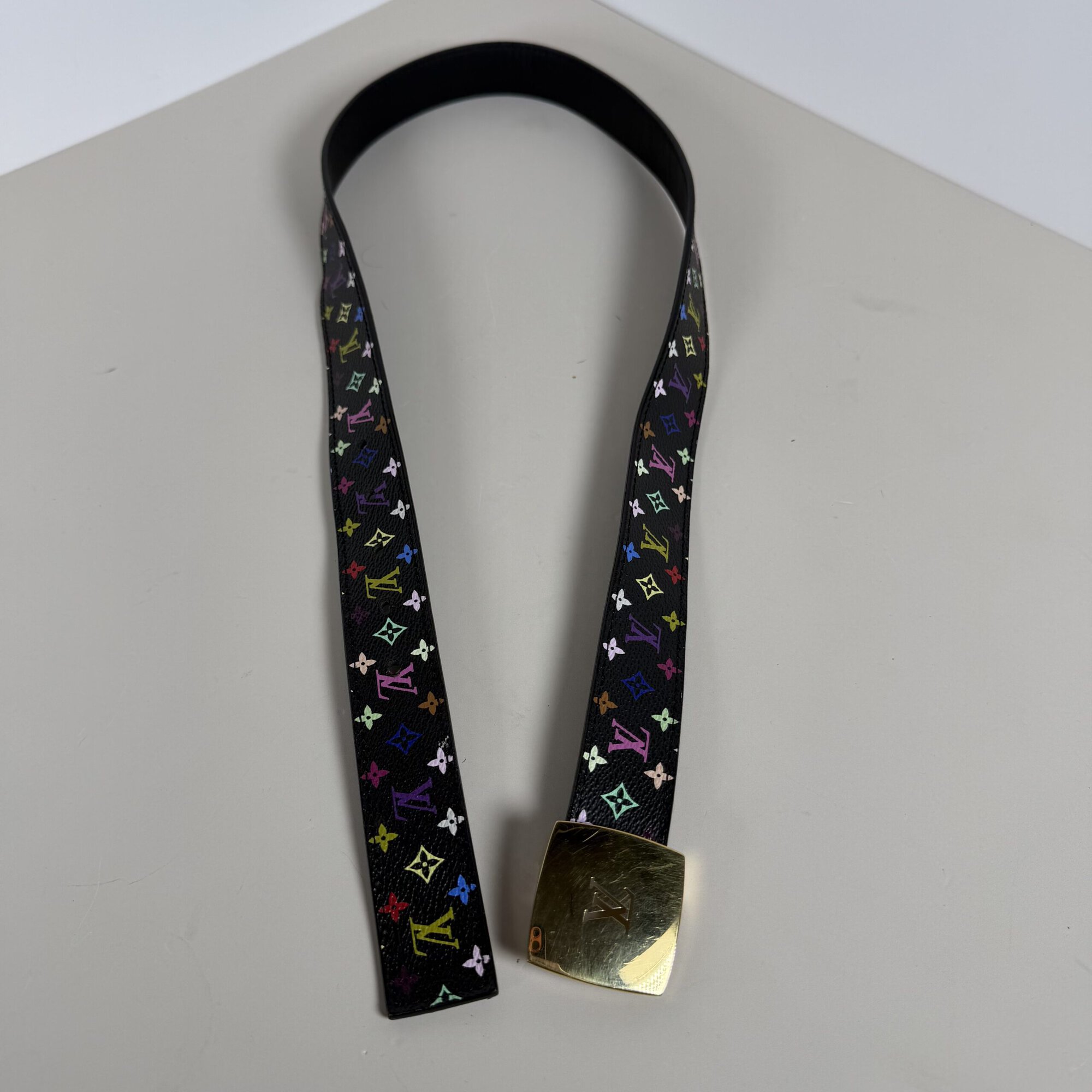 Louis Vuitton x Takashi Murakami Black Monogram Multicolore LV Cut Belt 85/34, additional view 8