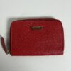 Burberry red grained leather zip-around coin purse front view with gold-tone logo plaque
