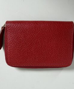 Burberry red grained leather zip-around coin purse back view showing pebbled texture