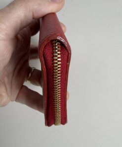 Burberry Red Grained Leather Zip-Around Coin Purse Wallet, additional view 5