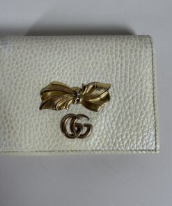 Gucci Bow GG Leather Compact Bifold Wallet Cream and Pink