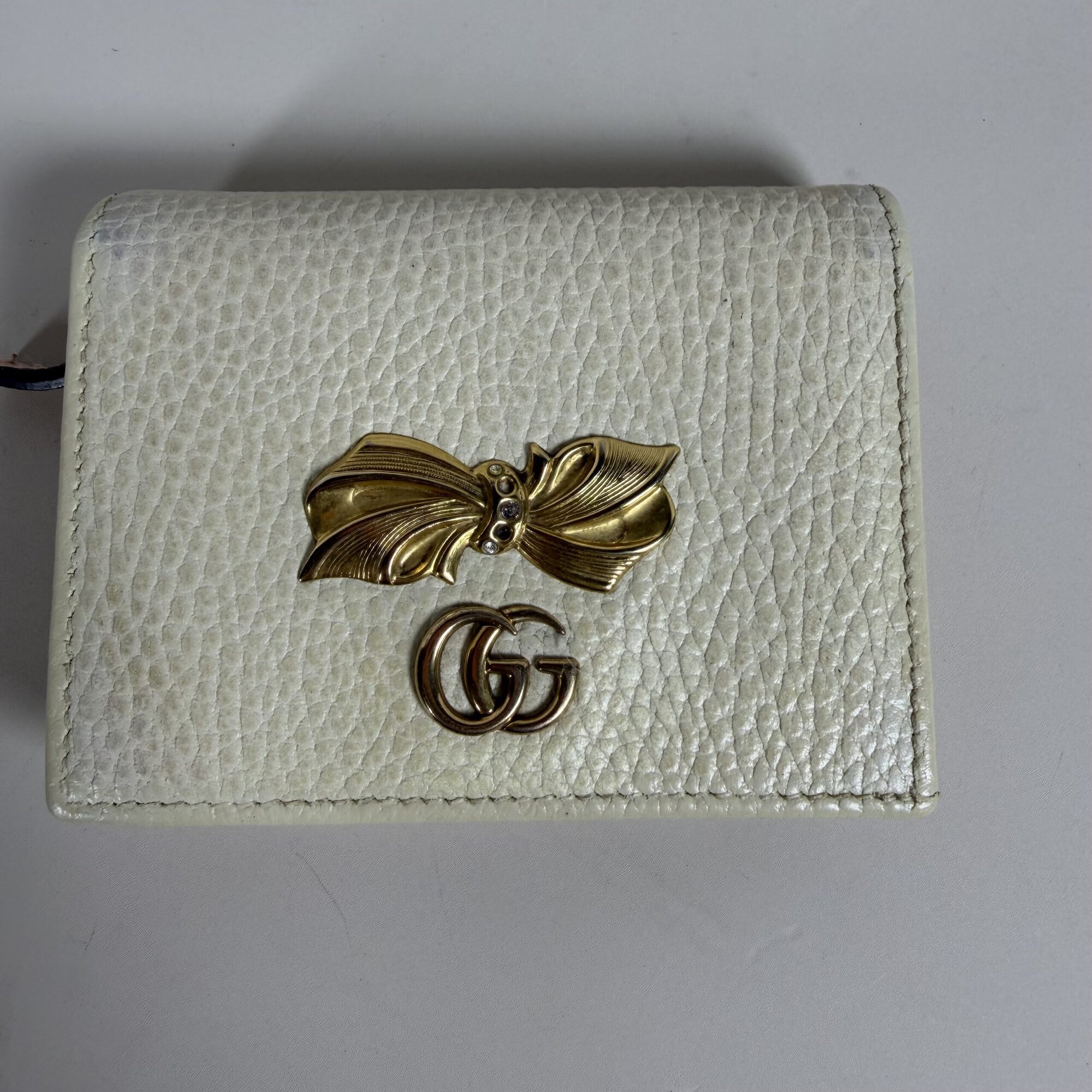 Gucci Bow GG Leather Compact Bifold Wallet Cream and Pink