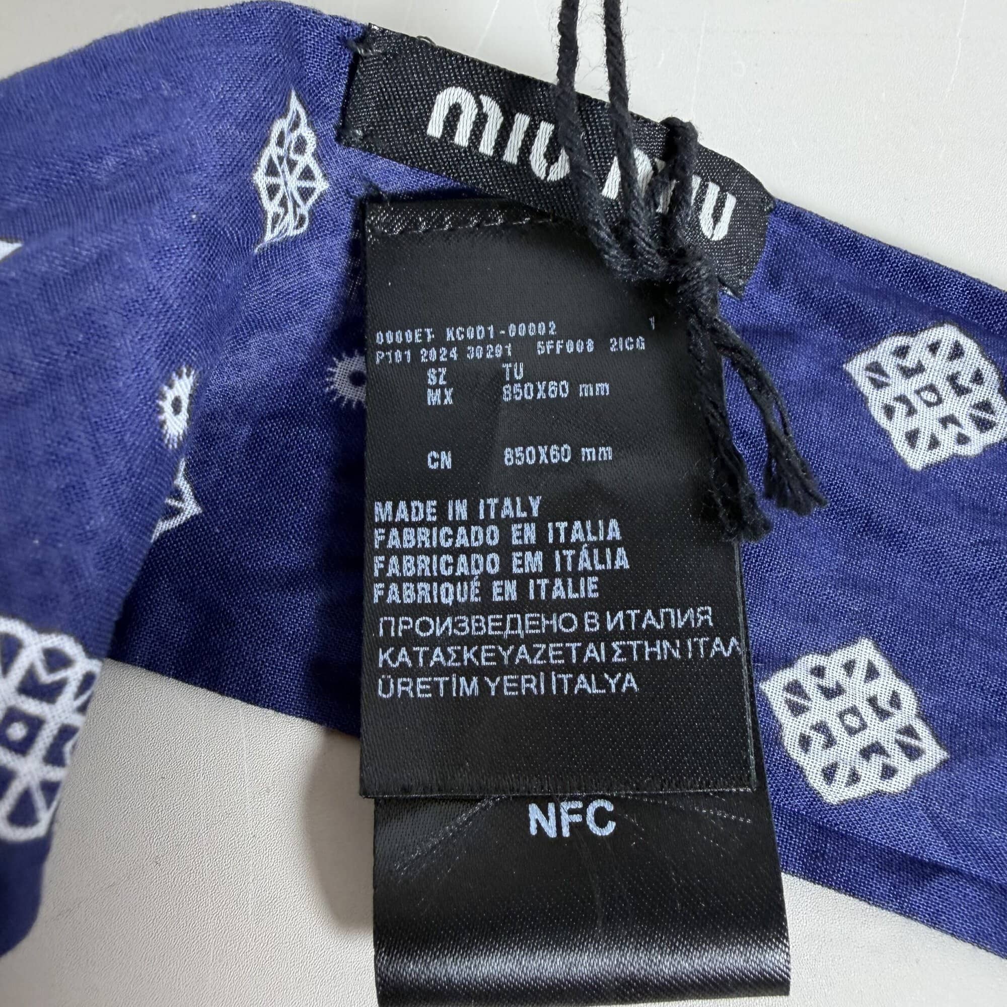Miu Miu Bandana Print Poplin Skinny Scarf Blue White NWT, additional view 3