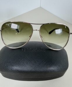 Ferragamo SF268S crystal aviator sunglasses with green gradient lenses on black hard case